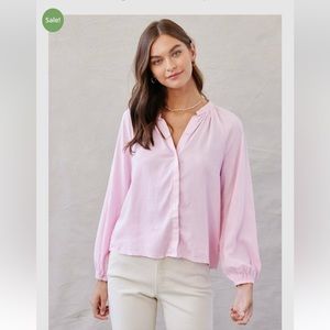 NWT Womens Bella Dahl Button Down | Edith Shirred Raglan Shirt Pink Daquiri XS